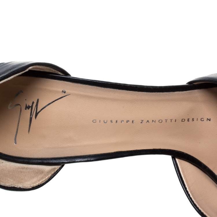 Pre Owned Giuseppe Zanotti Black/White Stripe Canvas And Leather Crystal Embellished D' Orsay Pumps Size 39