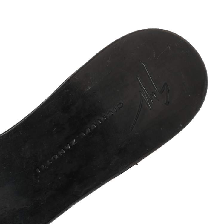 Pre Owned  Giuseppe Zanotti Black Suede Pearl Embellished Flat Slides Size 38