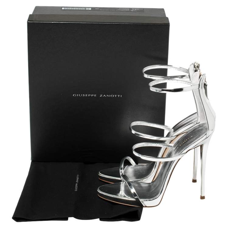Pre Owned Giuseppe Zanotti Silver Patent Leather Harmony  Sandals Size 39