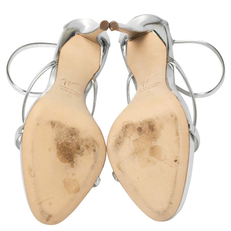 Pre Owned Giuseppe Zanotti Silver Patent Leather Harmony  Sandals Size 39