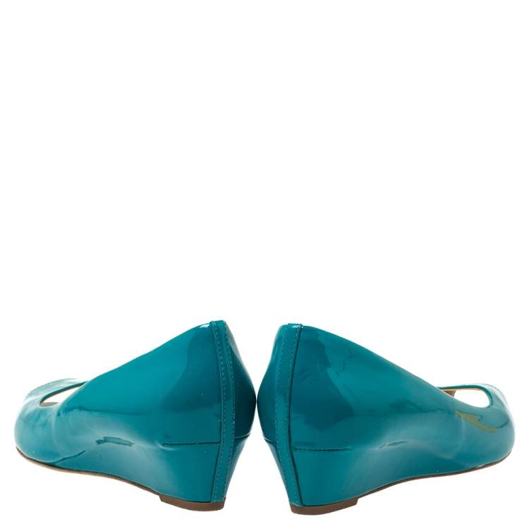 Pre Owned Giuseppe Zanotti  Pine Green Patent Leather Peep Toe Wedge Pumps Size 38