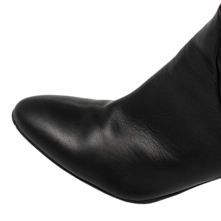 Pre Owned Giuseppe Zanotti Black Leather Knee Length Block Heel Boots Size 37