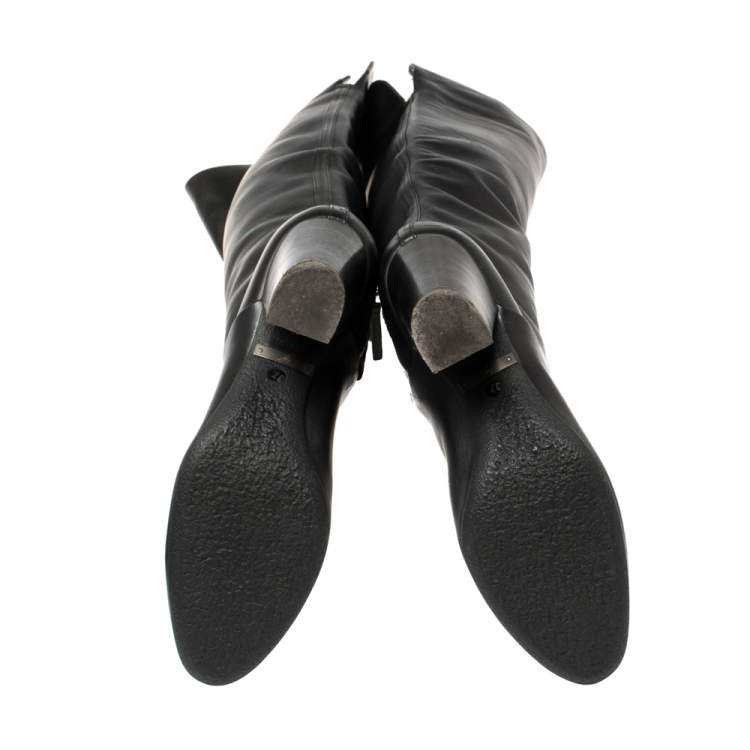 Pre Owned Giuseppe Zanotti Black Leather Knee Length Block Heel Boots Size 37