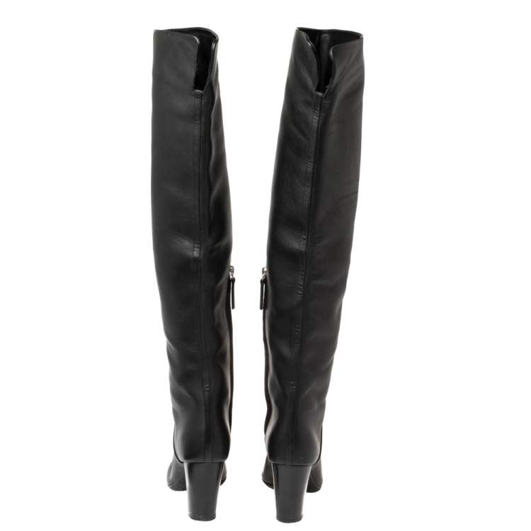 Pre Owned Giuseppe Zanotti Black Leather Knee Length Block Heel Boots Size 37