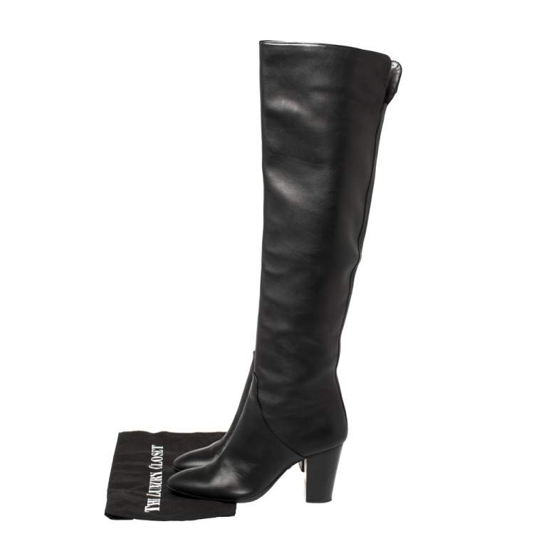 Pre Owned Giuseppe Zanotti Black Leather Knee Length Block Heel Boots Size 37