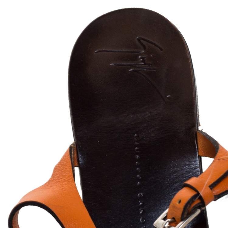 مملوكة مسبقًا Giuseppe Zanotti Orange Leather Crystal Embellished Thong Flats Size 41