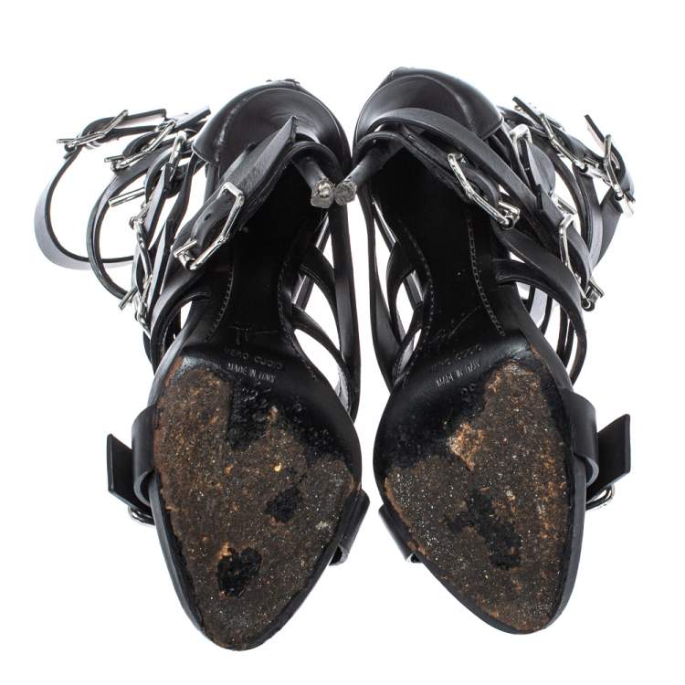 Pre Owned Giuseppe Zanotti Black Leather Gladiator Sandals Size 38