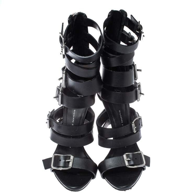 Pre Owned Giuseppe Zanotti Black Leather Gladiator Sandals Size 38