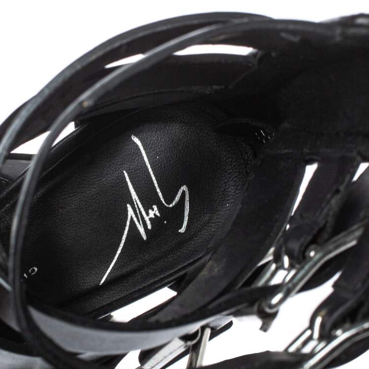 Pre Owned Giuseppe Zanotti Black Leather Gladiator Sandals Size 38