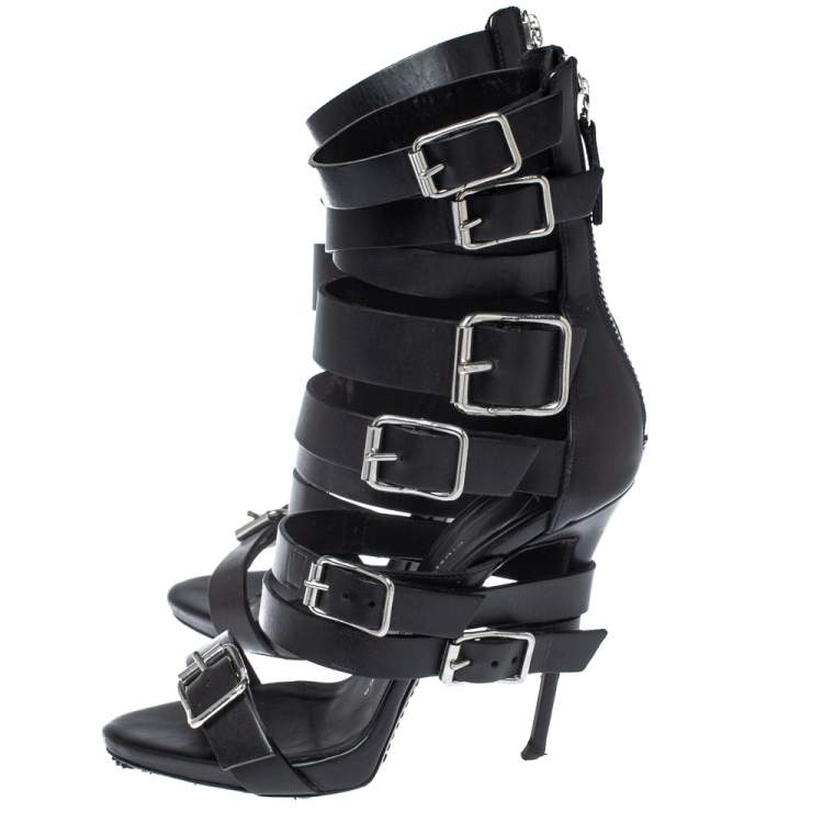 Pre Owned Giuseppe Zanotti Black Leather Gladiator Sandals Size 38
