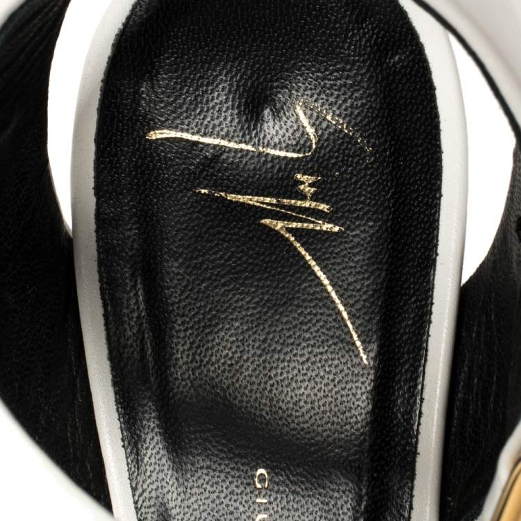 Pre Owned Giuseppe Zanotti White Leather Chain-Link Wedge Sandals Size 38