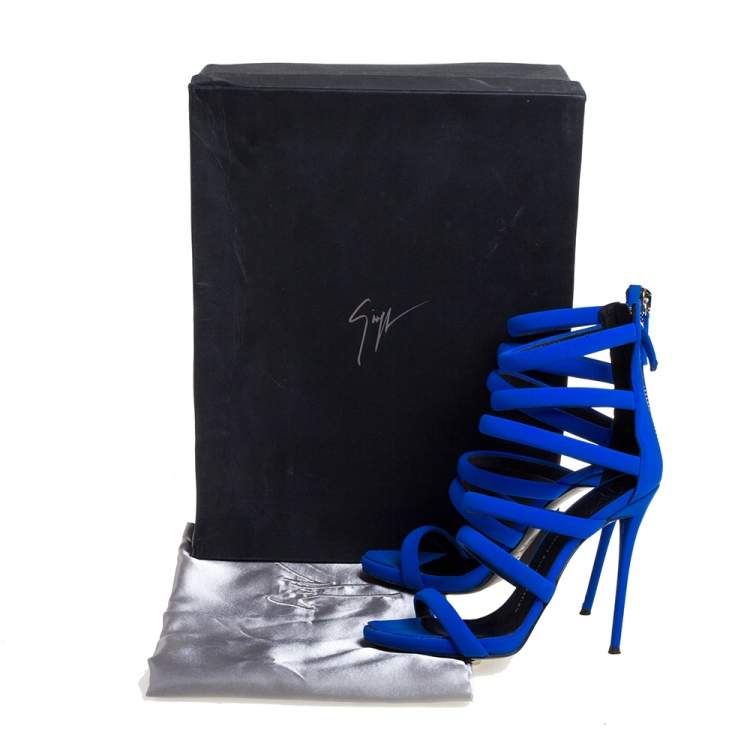 Pre Owned Giuseppe Zanotti Blue Fabric Alien Sandal Size 38.5