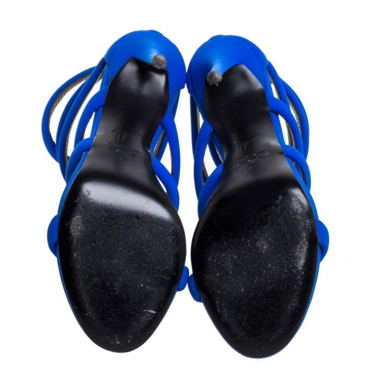 Pre Owned Giuseppe Zanotti Blue Fabric Alien Sandal Size 38.5