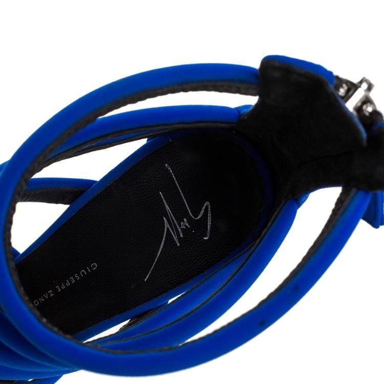 Pre Owned Giuseppe Zanotti Blue Fabric Alien Sandal Size 38.5