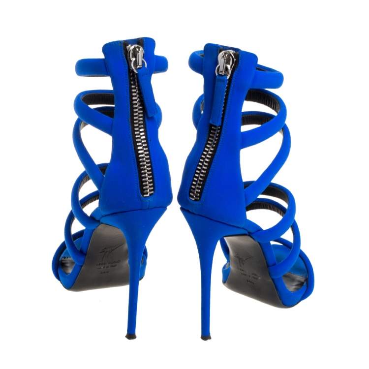 Pre Owned Giuseppe Zanotti Blue Fabric Alien Sandal Size 38.5