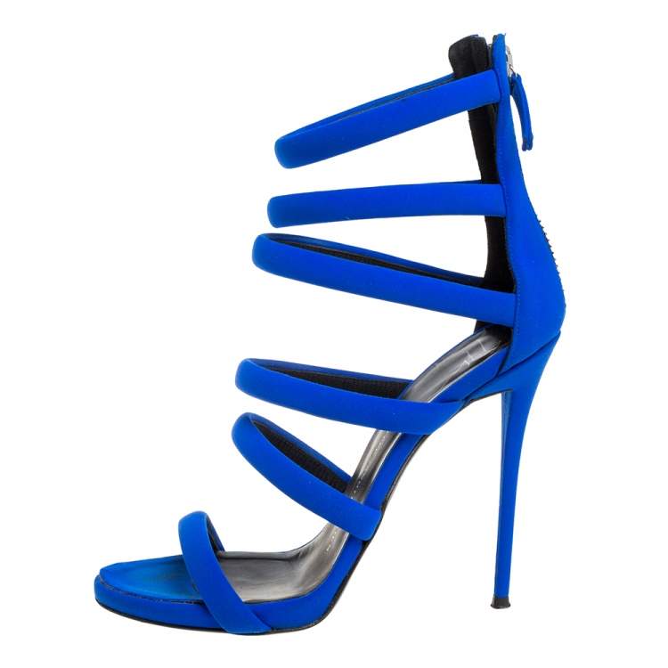 Pre Owned Giuseppe Zanotti Blue Fabric Alien Sandal Size 38.5