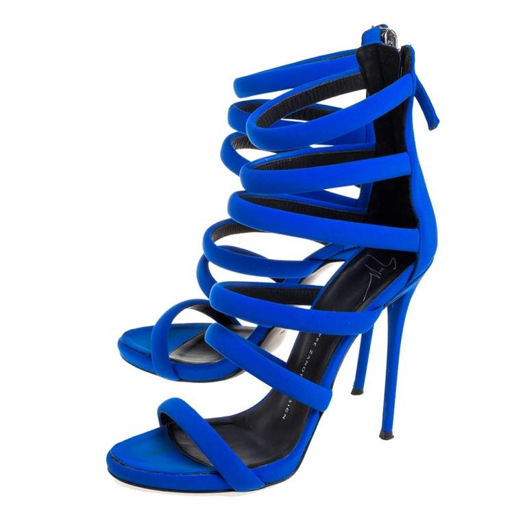 Pre Owned Giuseppe Zanotti Blue Fabric Alien Sandal Size 38.5