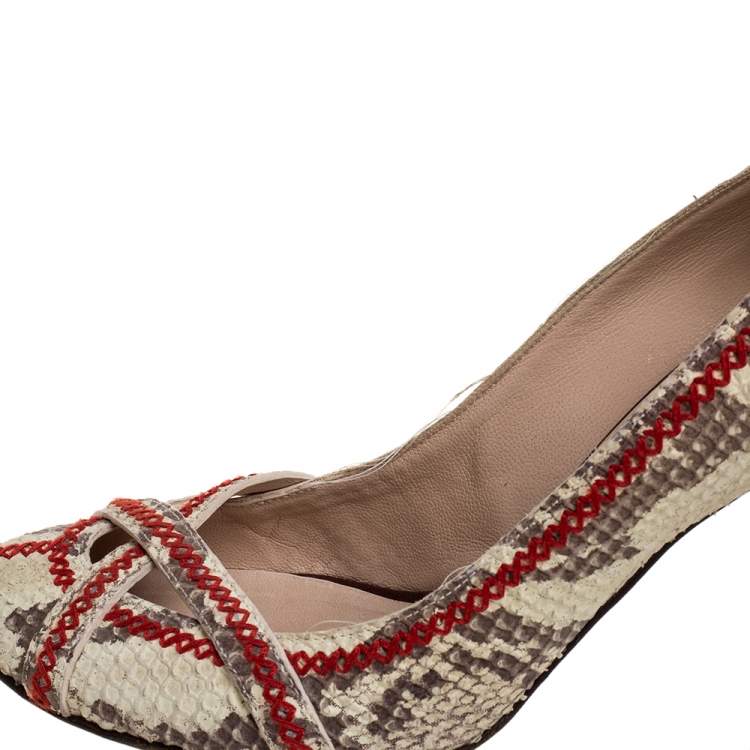 Pre Owned Giuseppe Zanotti Beige Python Effect Nubuck Leather  Stitch Detail Pumps Size 38