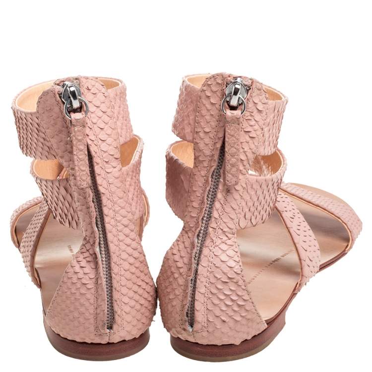 Pre Owned Giuseppe Zanotti Pink Python Embossed Leather Criss Cross Ankle Cuff Sandals Size 36.5
