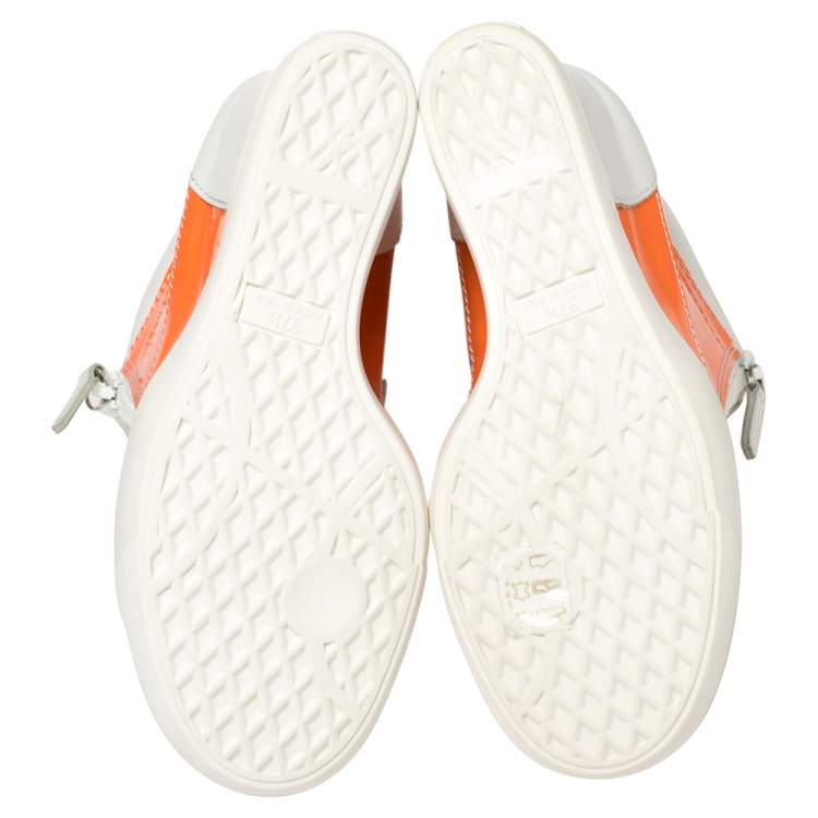Pre Owned  Giuseppe Zanotti  White/Neon Orange  Patent And Leather High Top Wedge Sneakers Size 37.5