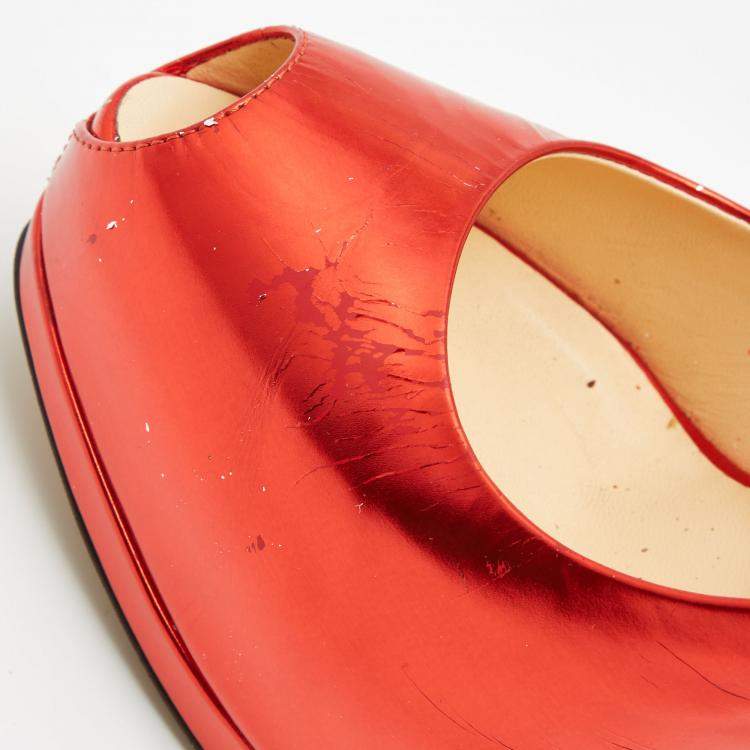 Pre Owned  Giuseppe Zanotti Red Mirror Leather Sharon Peep Toe Platform Pumps Size 39