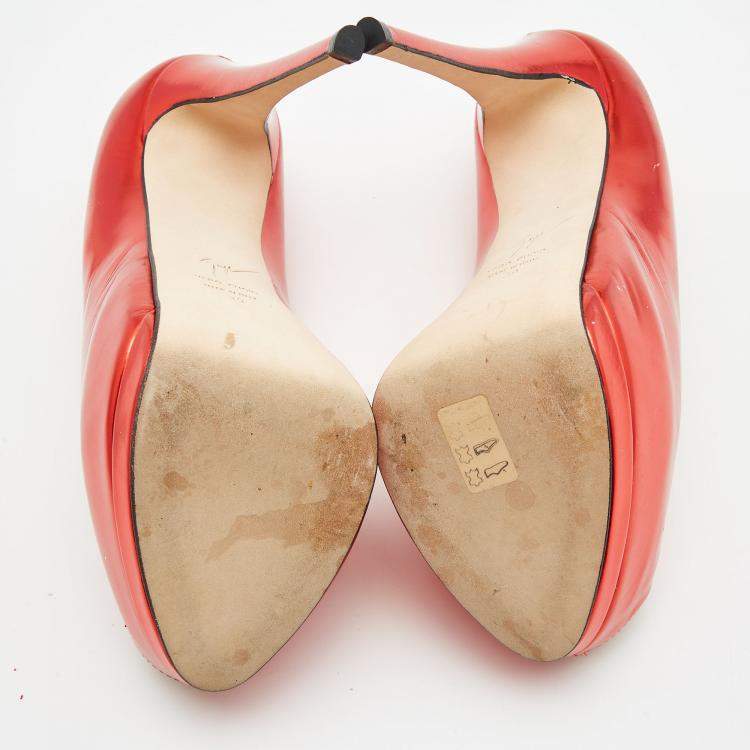 Pre Owned  Giuseppe Zanotti Red Mirror Leather Sharon Peep Toe Platform Pumps Size 39