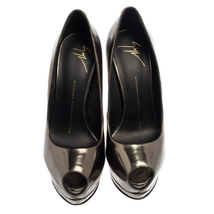 Pre Owned Giuseppe Zanotti Metallic Leather Platform Pumps Size 37
