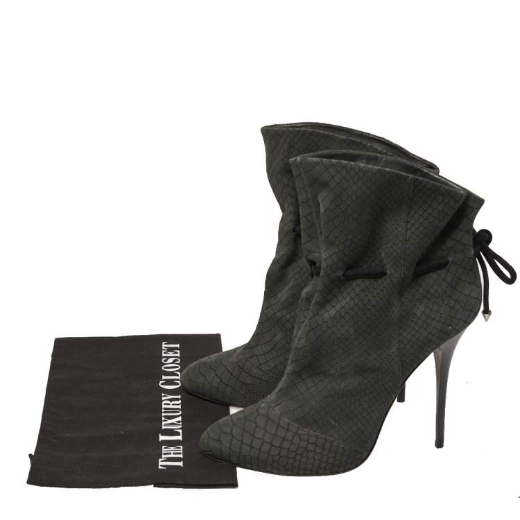 Pre Owned Giuseppe Zanotti Grey Embossed Python Nubuck Leather Ankle Booties Size 41