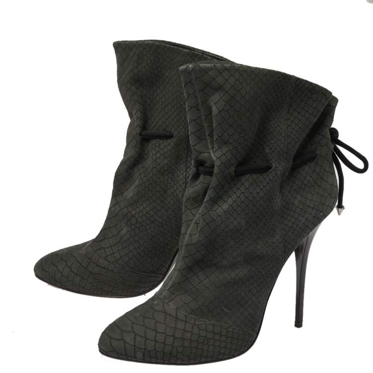 Pre Owned Giuseppe Zanotti Grey Embossed Python Nubuck Leather Ankle Booties Size 41