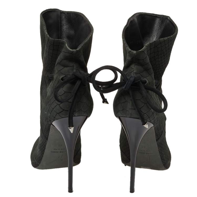 Pre Owned Giuseppe Zanotti Grey Embossed Python Nubuck Leather Ankle Booties Size 41
