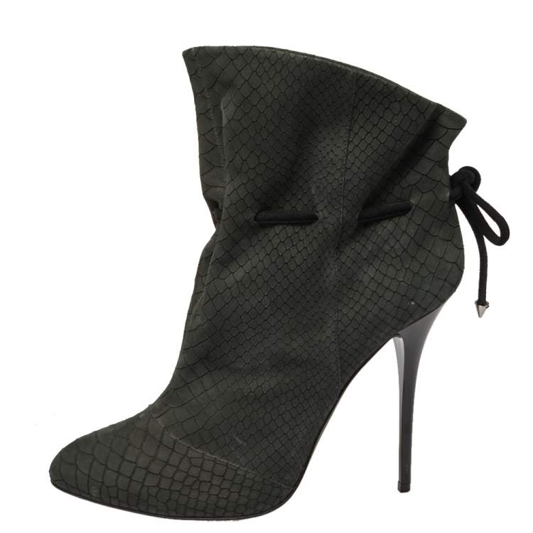 Pre Owned Giuseppe Zanotti Grey Embossed Python Nubuck Leather Ankle Booties Size 41