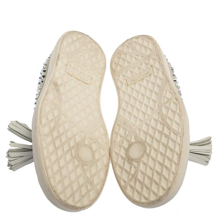 مملوكة مسبقًا Giuseppe Zanotti Light Grey Suede Crystal Studded Tassel Sneakers Size 37