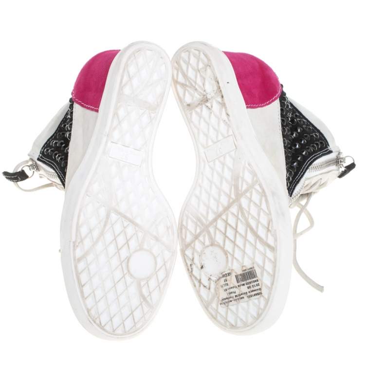 مملوكة مسبقًا Giuseppe Zanotti Multicolor Crystal Embellished Suede Wedge Sneakers Size 37