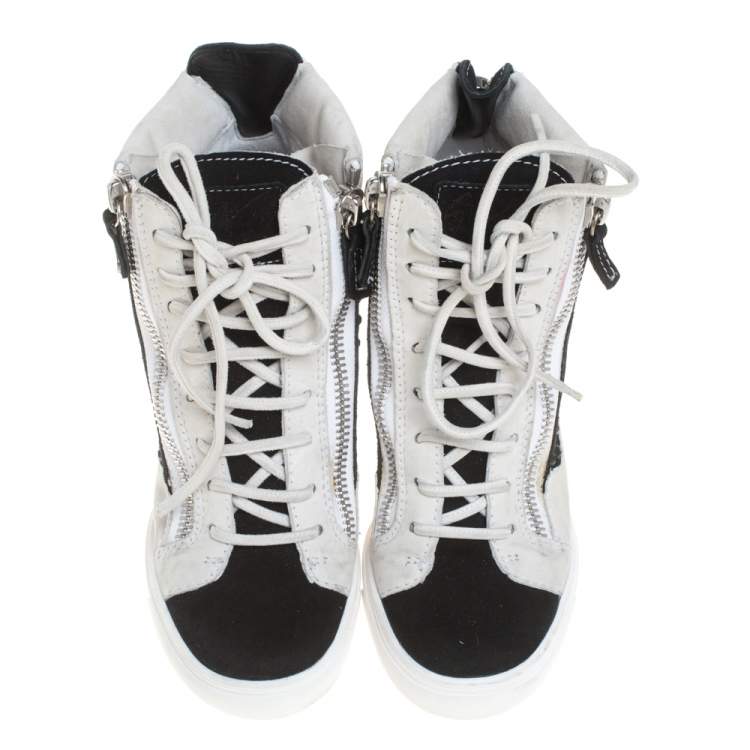 مملوكة مسبقًا Giuseppe Zanotti Multicolor Crystal Embellished Suede Wedge Sneakers Size 37