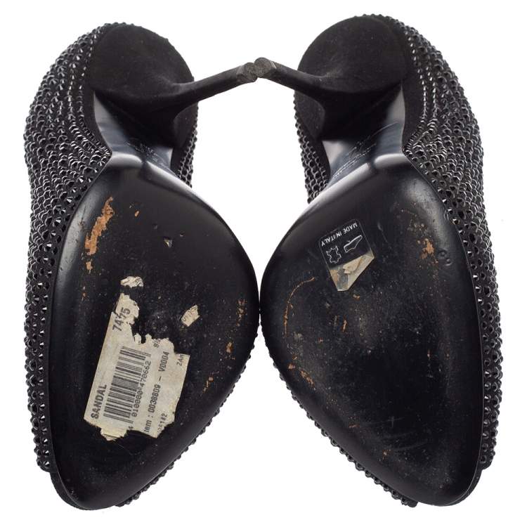 Pre Owned Giuseppe Zanotti Black Suede Nika Crystal Embellished Peep Toe Pumps Size 38