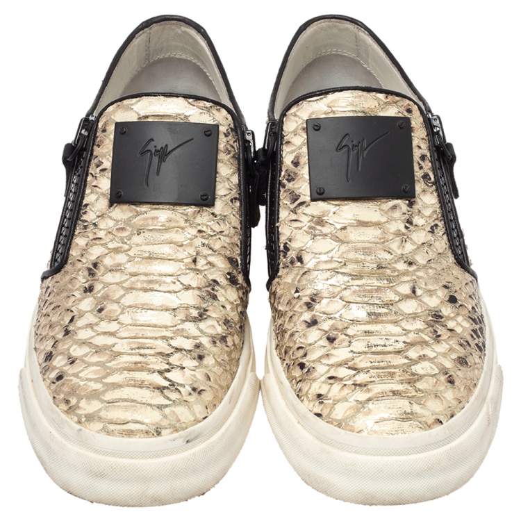 Pre Owned Giuseppe Zanotti Multicolor Python Embossed Leather Devon Slip On Sneakers Size 40
