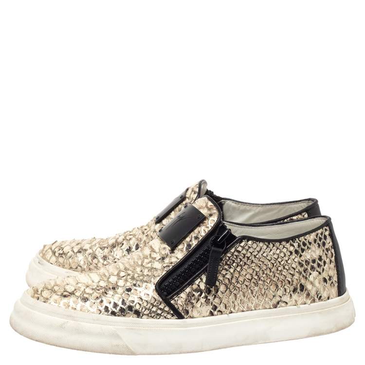 Pre Owned Giuseppe Zanotti Multicolor Python Embossed Leather Devon Slip On Sneakers Size 40