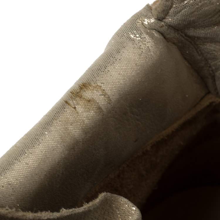 Pre Owned Giuseppe Zanotti Gold/Beige Leather And Suede Crystal Embellished Wedge Sneakers Size 37.5