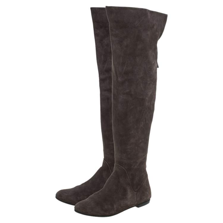 Pre Owned Giuseppe Zanotti Grey Suede  Knee Length  Boots Size 40