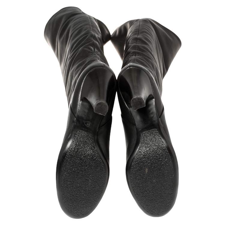 Pre Owned Giuseppe Zanotti Black Leather Mid Calf Foldover Boots Size 37