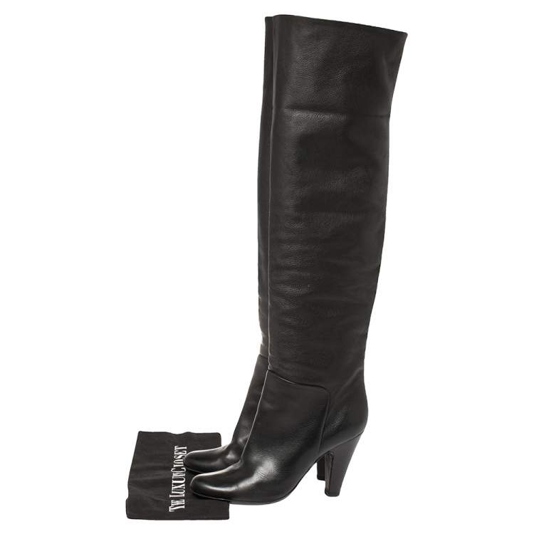 Pre Owned Giuseppe Zanotti Black Leather Mid Calf Foldover Boots Size 37