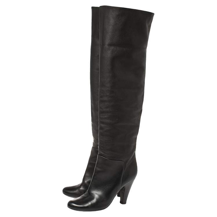 Pre Owned Giuseppe Zanotti Black Leather Mid Calf Foldover Boots Size 37