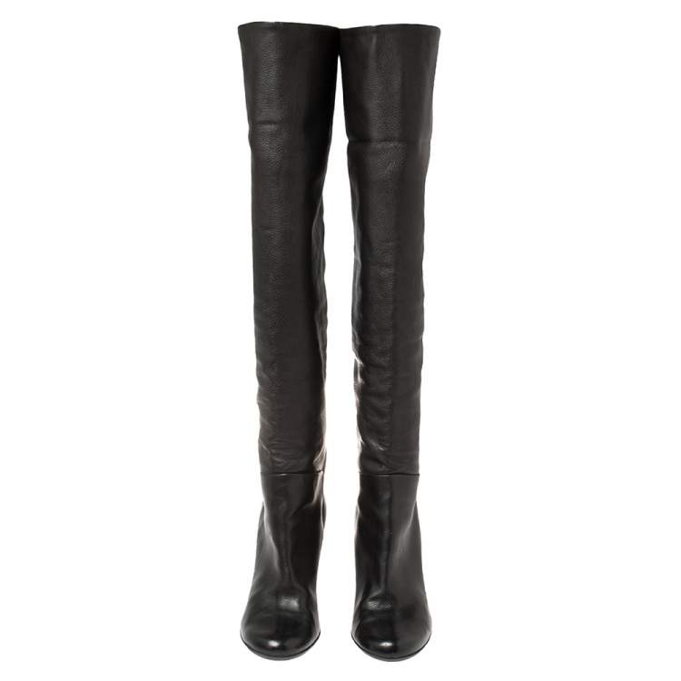 Pre Owned Giuseppe Zanotti Black Leather Mid Calf Foldover Boots Size 37