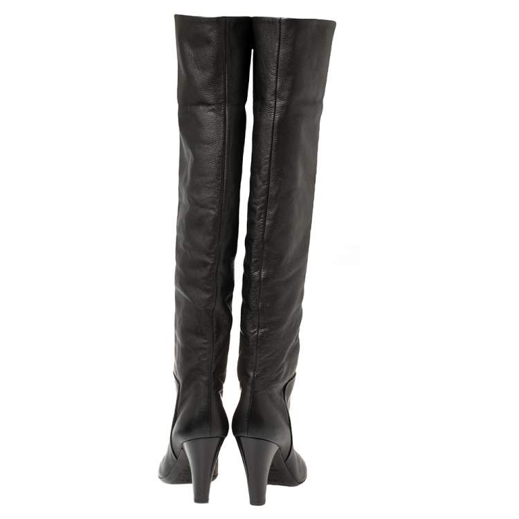 Pre Owned Giuseppe Zanotti Black Leather Mid Calf Foldover Boots Size 37
