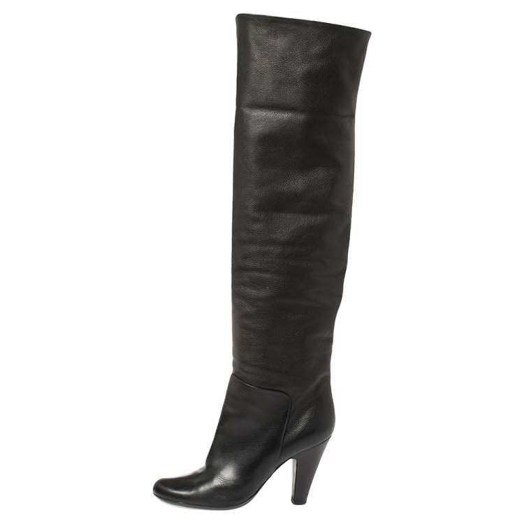 Pre Owned Giuseppe Zanotti Black Leather Mid Calf Foldover Boots Size 37