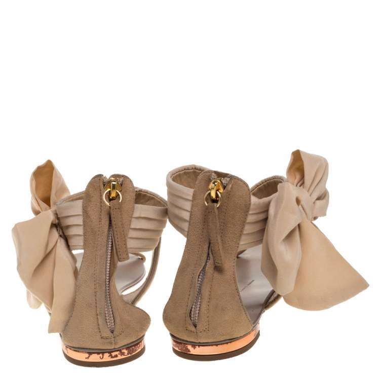 Pre Owned Giuseppe Zanotti Beige Fabric And Suede Flat Sandals Size 39