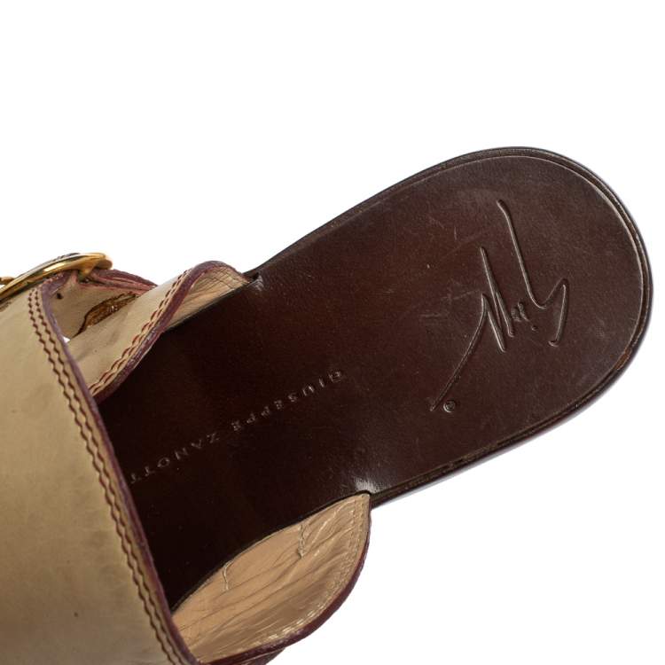 Pre Owned Giuseppe Zanotti Cream Leather Toe Ring Flats Size 37