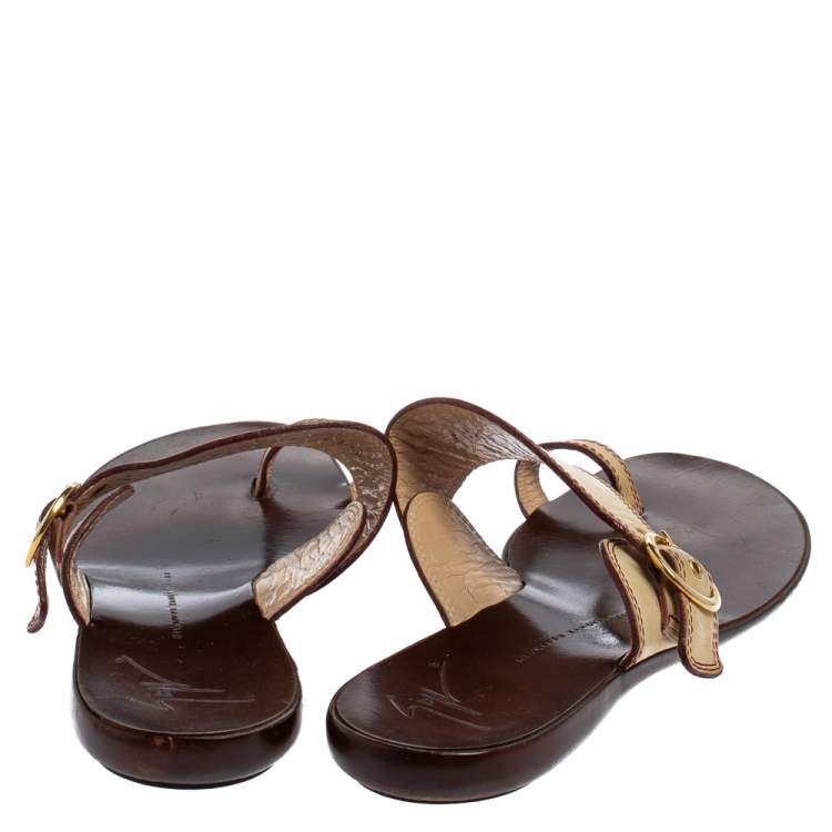 Pre Owned Giuseppe Zanotti Cream Leather Toe Ring Flats Size 37