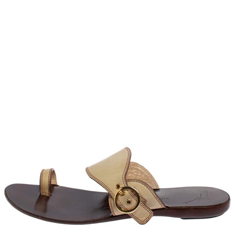 Pre Owned Giuseppe Zanotti Cream Leather Toe Ring Flats Size 37