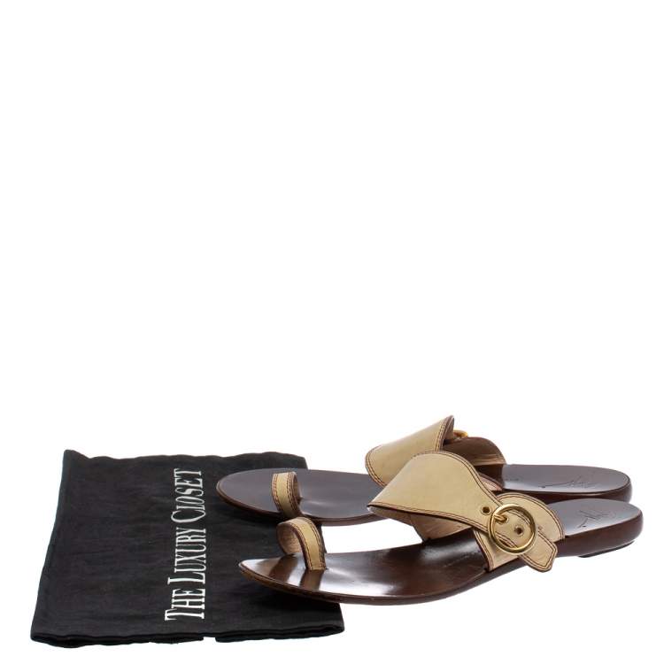Pre Owned Giuseppe Zanotti Cream Leather Toe Ring Flats Size 37